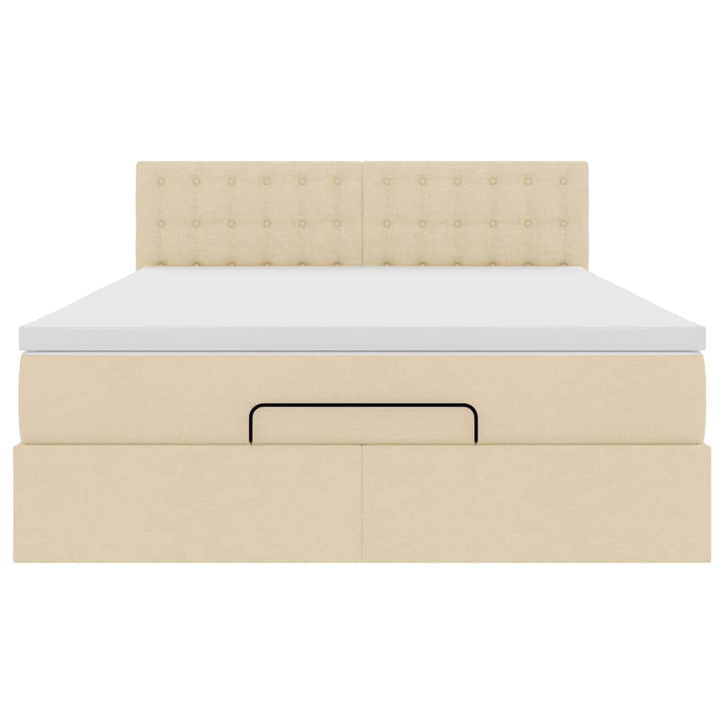 vidaXL Οθωμανικό κρεβάτι με στρώμα & LEDs Cream 140x200 cm Ύφασμα