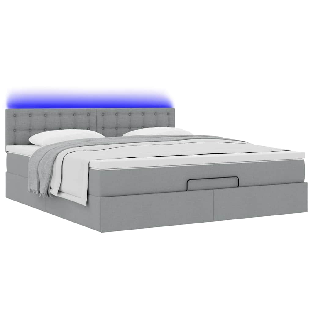 vidaXL Οθωμανικό κρεβάτι με στρώμα&LEDs Ανοιχτό γκρι 160x200cm Ύφασμα