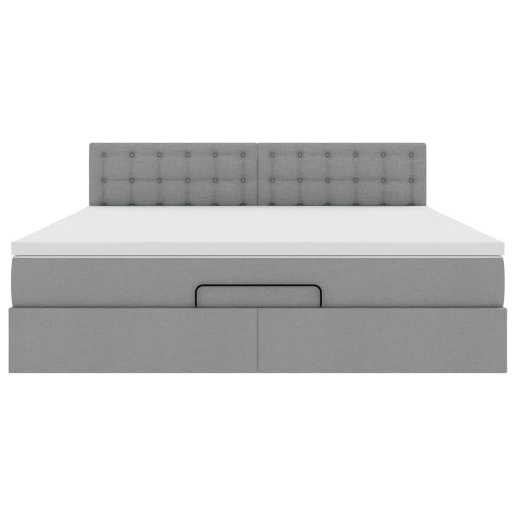 vidaXL Οθωμανικό κρεβάτι με στρώμα&LEDs Ανοιχτό γκρι 160x200cm Ύφασμα