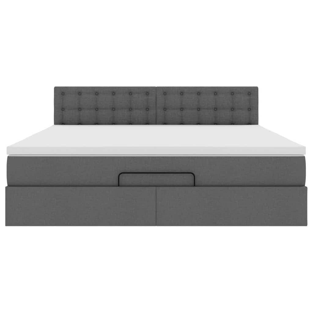 vidaXL Οθωμανικό κρεβάτι με στρώμα & LEDs Σκούρο γκρι 160x200cm ύφασμα