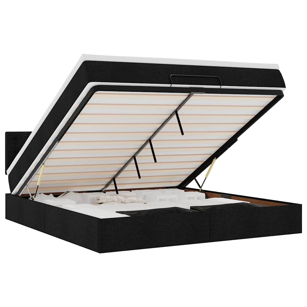 vidaXL Οθωμανικό κρεβάτι με στρώμα & LEDs Μαύρο ύφασμα 160x200cm