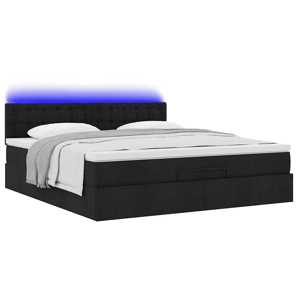 vidaXL Οθωμανικό κρεβάτι με στρώμα & LEDs Μαύρο ύφασμα 160x200cm