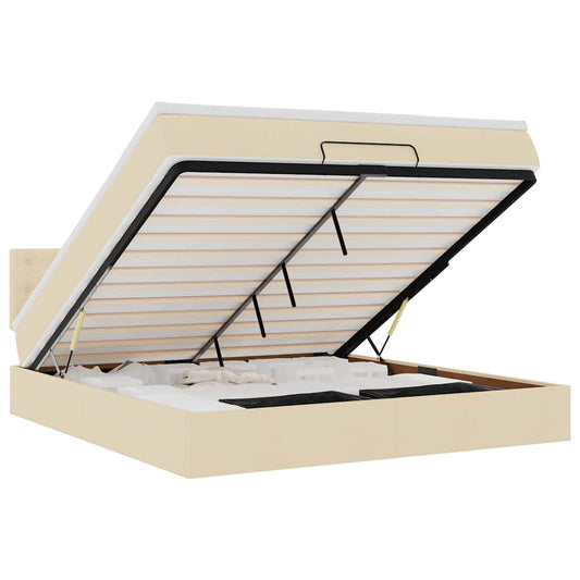vidaXL Οθωμανικό κρεβάτι με στρώμα & LEDs Cream 160x200cm ύφασμα