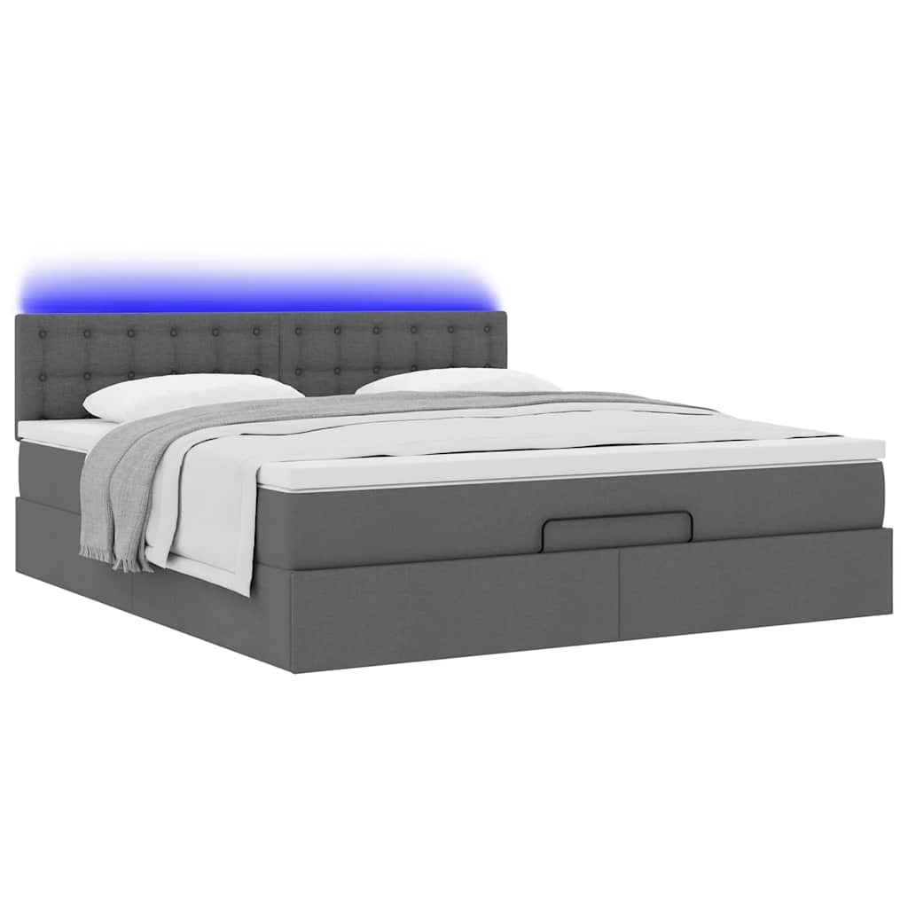 vidaXL Οθωμανικό κρεβάτι με στρώμα & LEDs Σκούρο γκρι 180x200cm ύφασμα