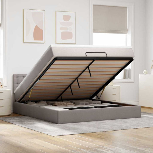 vidaXL Οθωμανικό κρεβάτι με στρώμα & LEDs Taupe 180x200cm ύφασμα