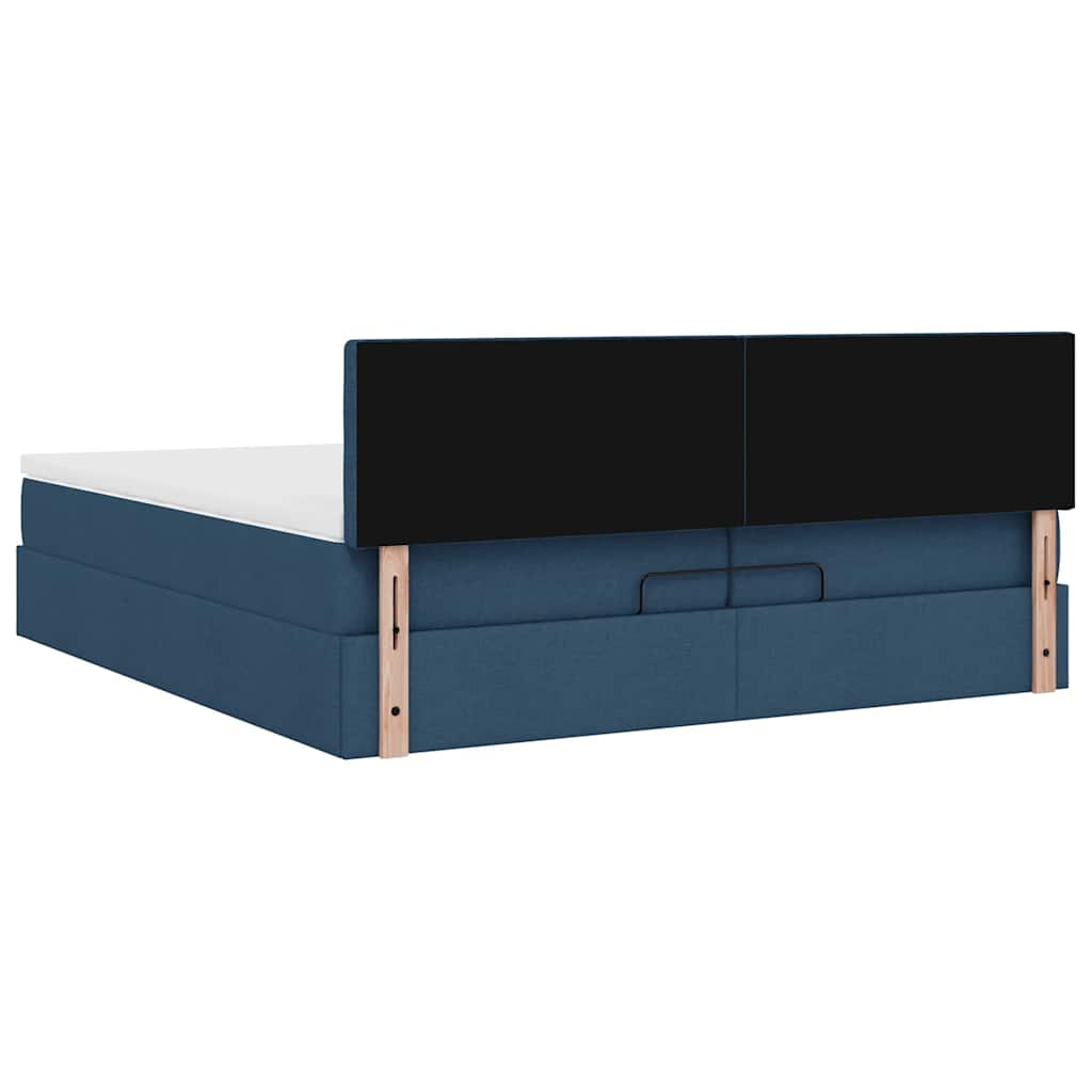vidaXL Οθωμανικό κρεβάτι με στρώματα & LEDs Μπλε 200x200cm ύφασμα