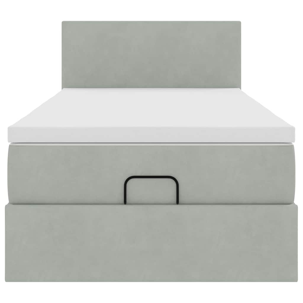 vidaXL Οθωμανικό κρεβάτι με στρώμα&LEDs Ανοιχτό γκρι 80x200cm Βελούδο