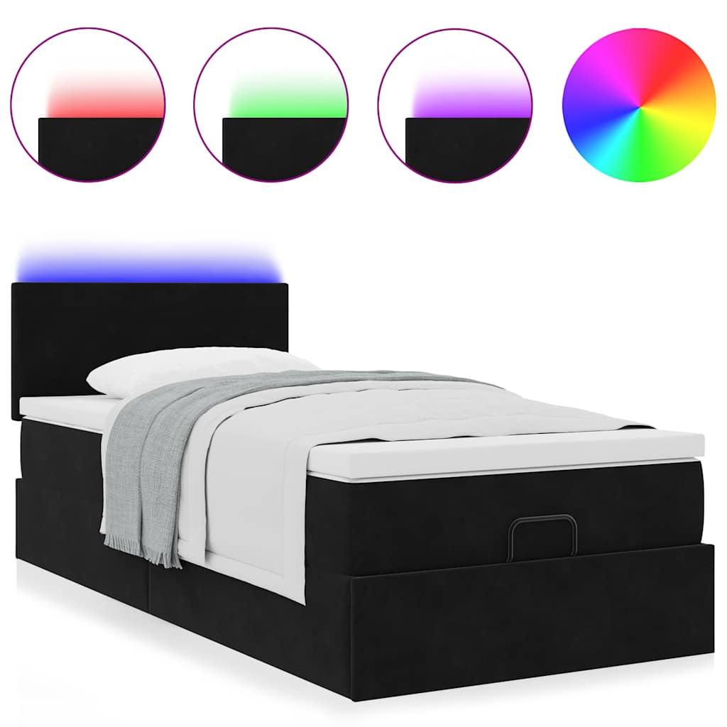 vidaXL Οθωμανικό κρεβάτι με στρώμα & LEDs Μαύρο 80x200cm Velvet