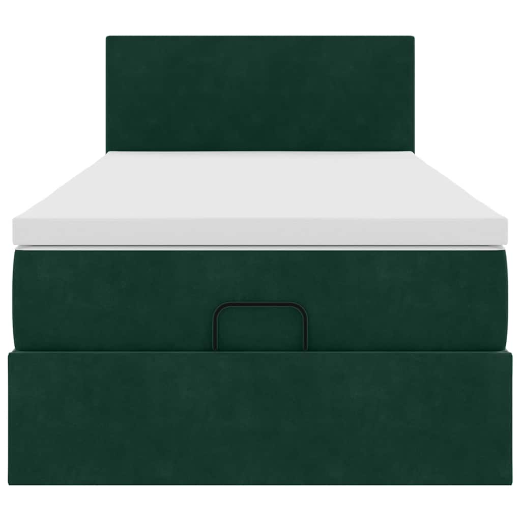 vidaXL Οθωμανικό κρεβάτι με στρώμα & LEDs Dark Green 80x200cm Velvet