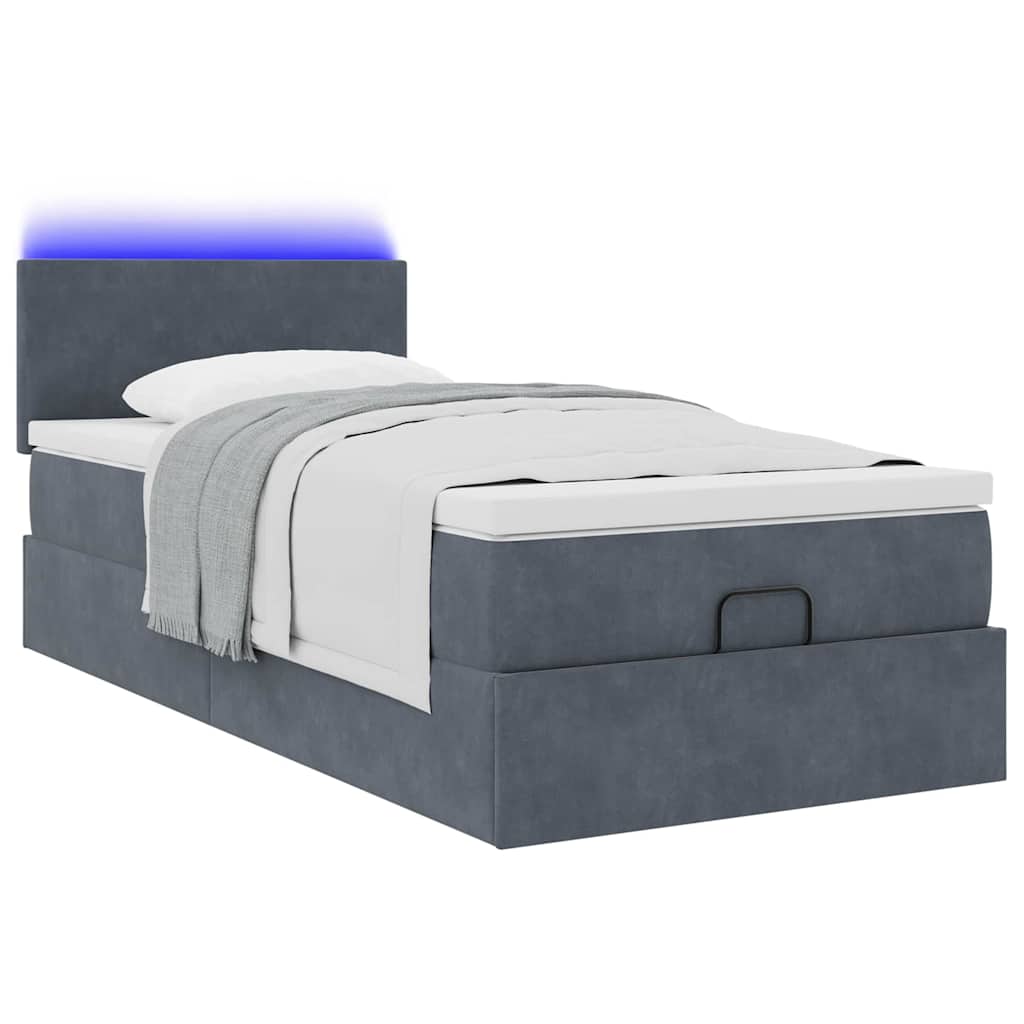 vidaXL Οθωμανικό κρεβάτι με στρώμα & LEDs Σκούρο γκρι 90x200cm Velvet