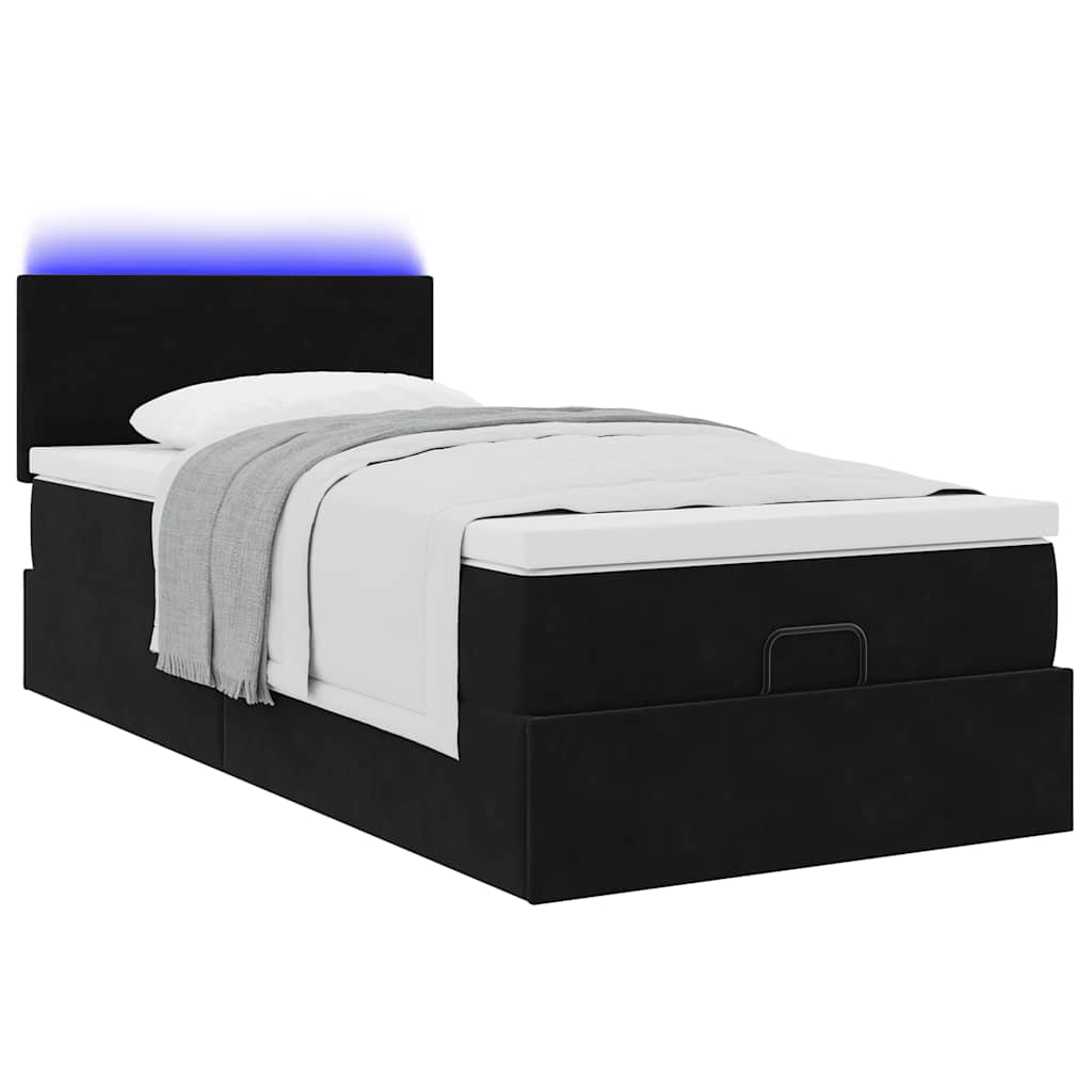 vidaXL Οθωμανικό κρεβάτι με στρώμα & LEDs Μαύρο 100x200cm Velvet