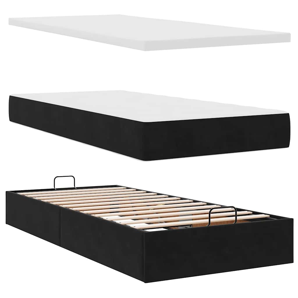 vidaXL Οθωμανικό κρεβάτι με στρώμα & LEDs Μαύρο 100x200cm Velvet