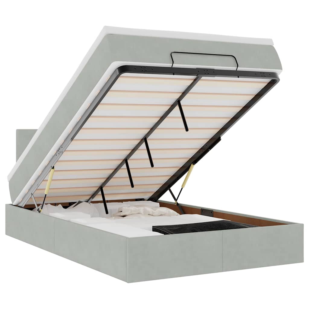 vidaXL Οθωμανικό κρεβάτι με στρώμα&LEDs Ανοιχτό γκρι 120x190cm Βελούδο