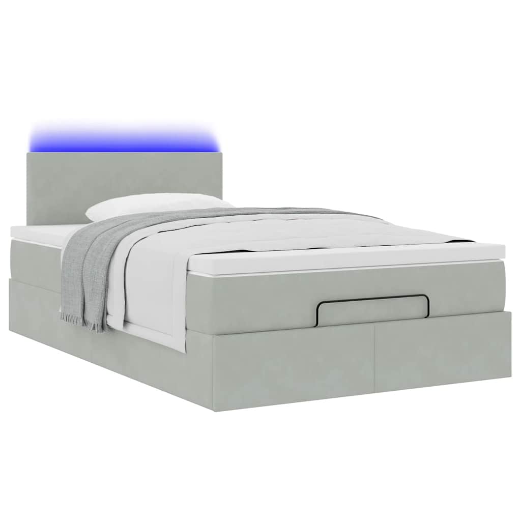 vidaXL Οθωμανικό κρεβάτι με στρώμα&LEDs Ανοιχτό γκρι 120x190cm Βελούδο