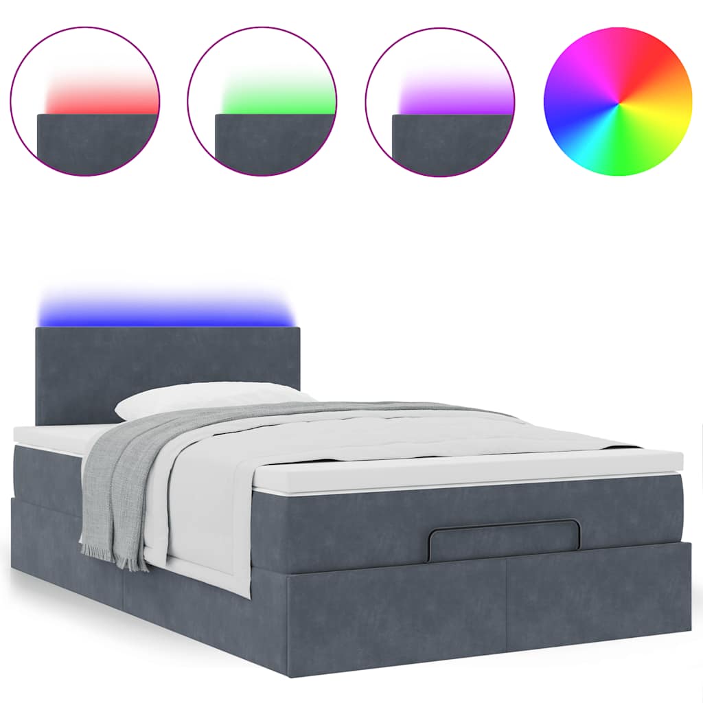 vidaXL Οθωμανικό κρεβάτι με στρώμα & LEDs Σκούρο γκρι 120x190cm Velvet