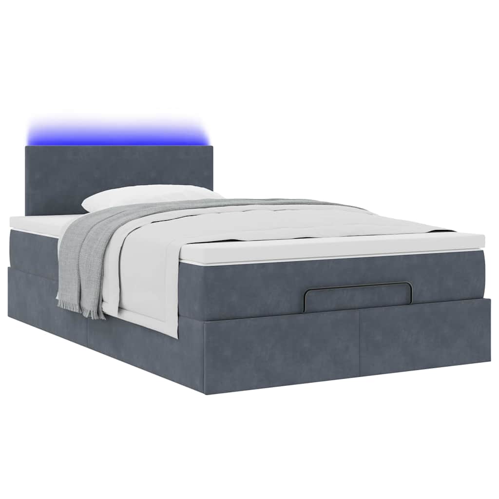 vidaXL Οθωμανικό κρεβάτι με στρώμα & LEDs Σκούρο γκρι 120x190cm Velvet