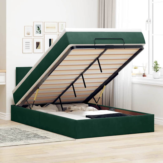 vidaXL Οθωμανικό κρεβάτι με στρώμα & LEDs Dark Green 120x190cm Velvet