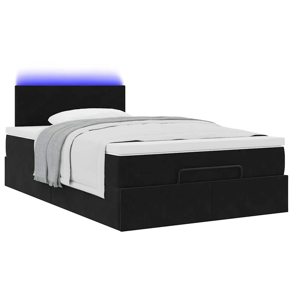 vidaXL Οθωμανικό κρεβάτι με στρώμα & LEDs Μαύρο 120x200cm Velvet