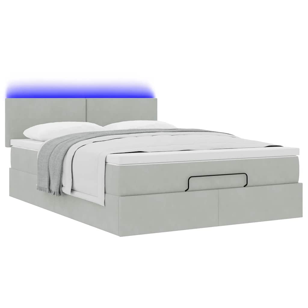 vidaXL Οθωμανικό κρεβάτι με στρώμα&LEDs Ανοιχτό γκρι 140x190cm Βελούδο
