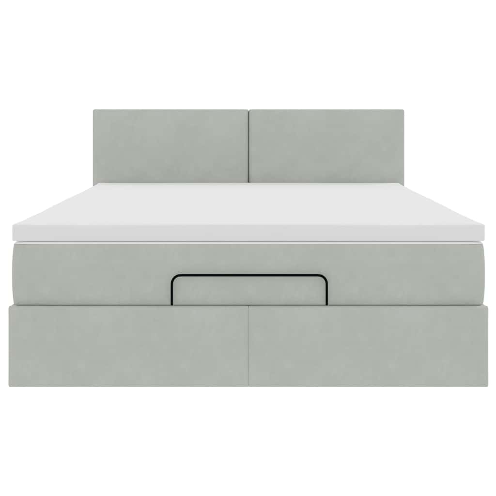 vidaXL Οθωμανικό κρεβάτι με στρώμα&LEDs Ανοιχτό γκρι 140x190cm Βελούδο