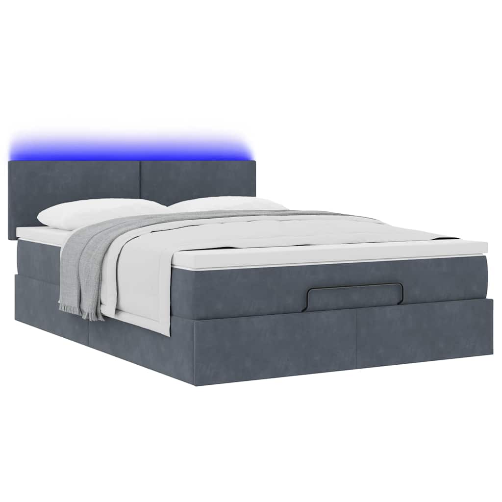 vidaXL Οθωμανικό κρεβάτι με στρώμα & LEDs Σκούρο γκρι 140x200cm Velvet