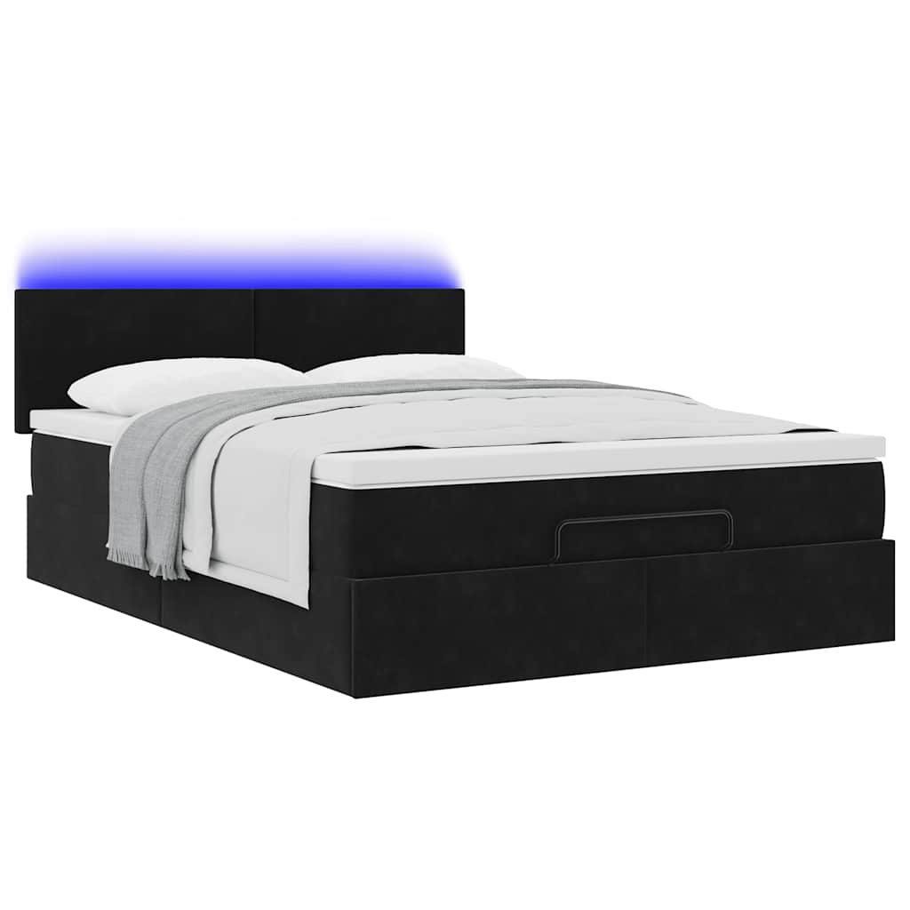 vidaXL Κρεβάτι-Μοντέρνο Κρεβάτι με Στρώμα & LED Μαύρο Βελούδο 140x200 εκ.