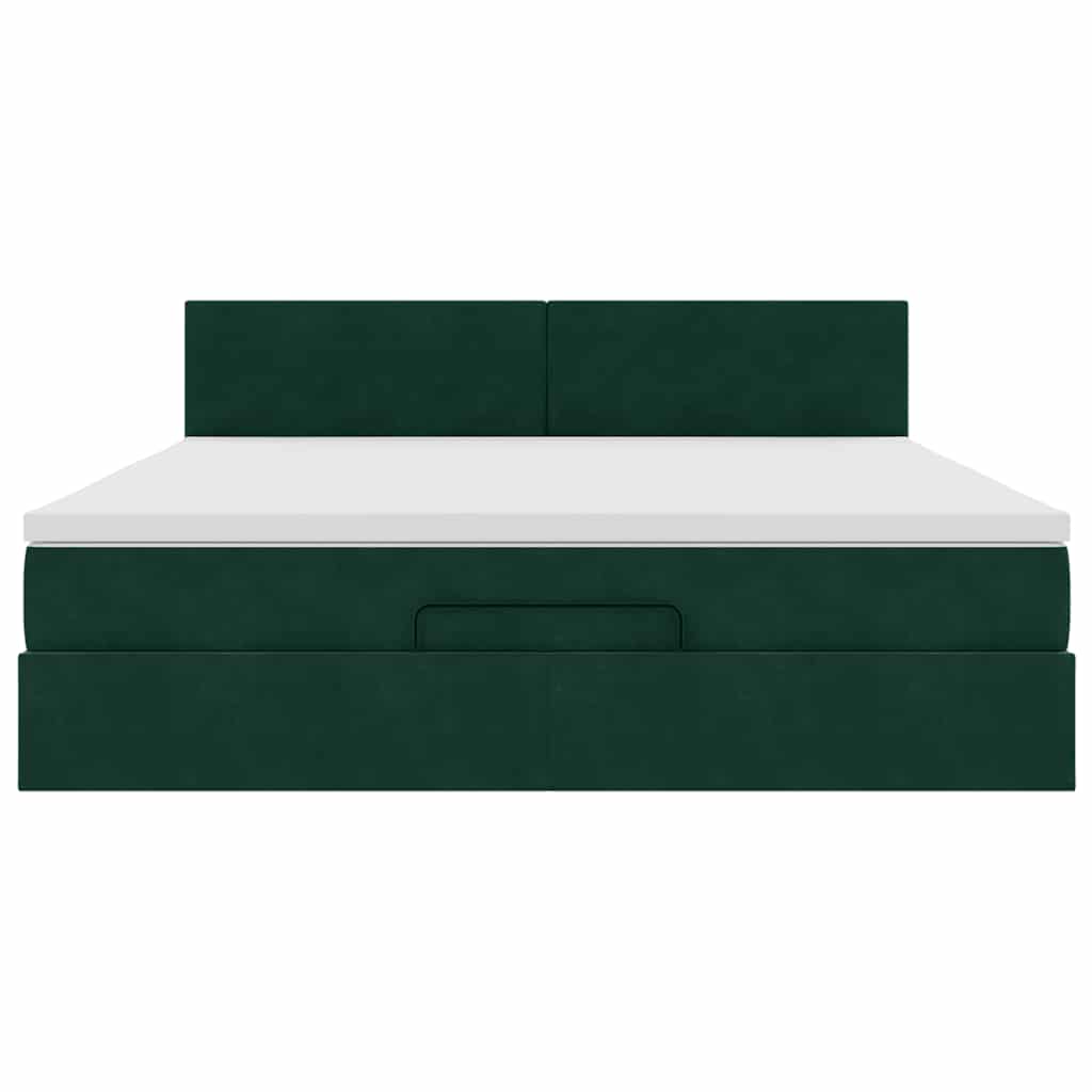 vidaXL Οθωμανικό κρεβάτι με στρώμα & LEDs Dark Green 160x200cm Velvet