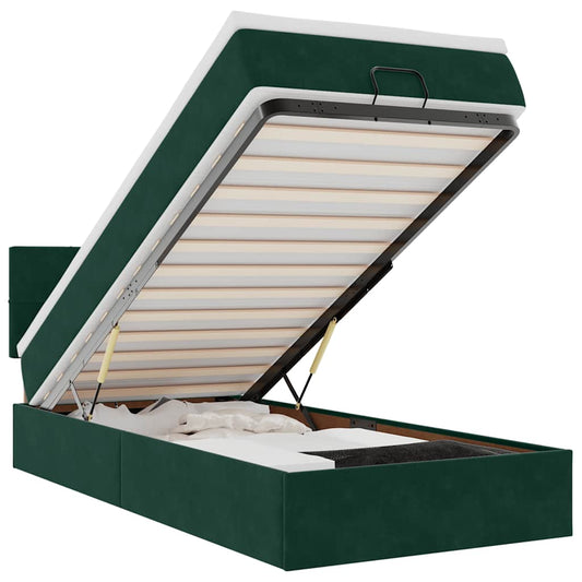 vidaXL Οθωμανικό κρεβάτι με στρώμα & LEDs Dark Green 80x200cm Velvet