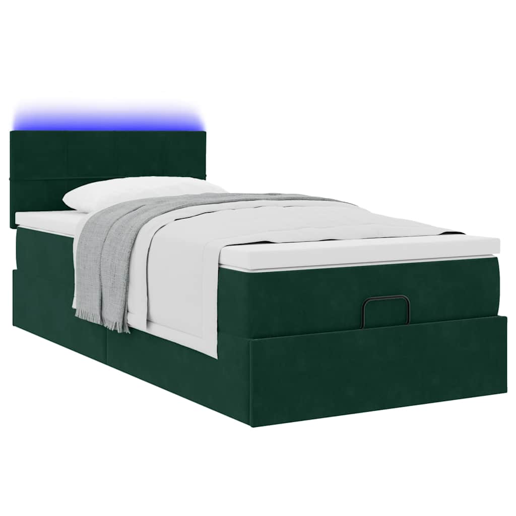 vidaXL Οθωμανικό κρεβάτι με στρώμα & LEDs Dark Green 80x200cm Velvet