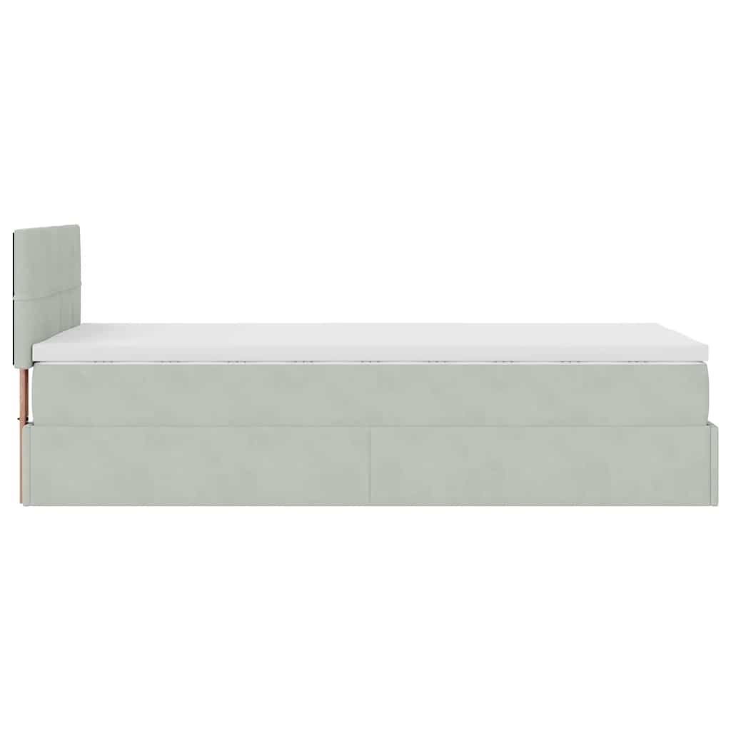 vidaXL Οθωμανικό κρεβάτι με στρώμα&LEDs Ανοιχτό γκρι 90x190cm Βελούδο