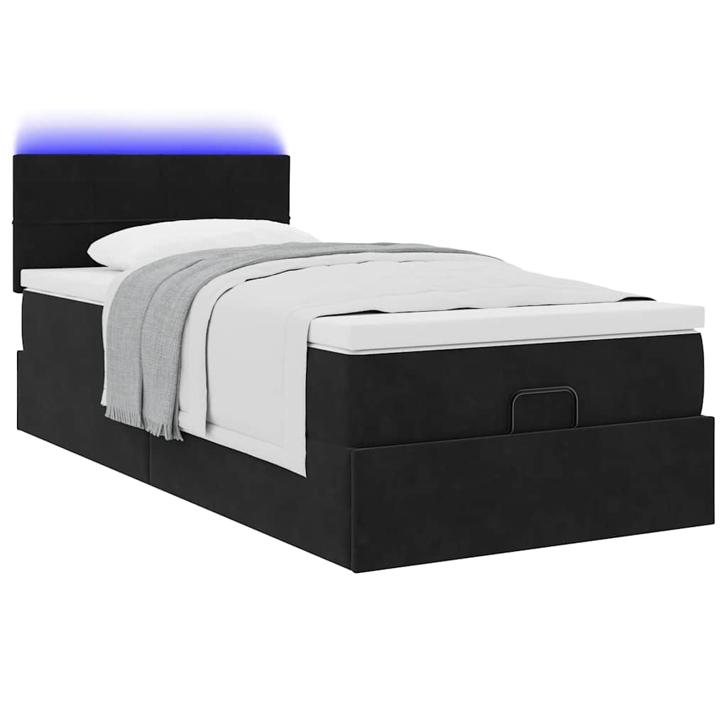 vidaXL Οθωμανικό κρεβάτι με στρώμα & LEDs Μαύρο 90x190cm Velvet