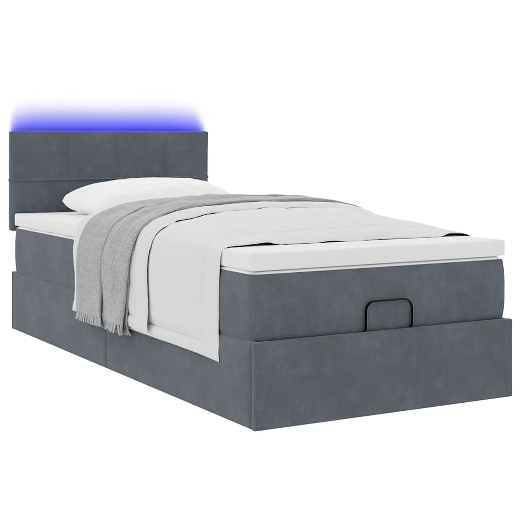 vidaXL Οθωμανικό κρεβάτι με στρώμα & LEDs Σκούρο γκρι 90x200cm Velvet