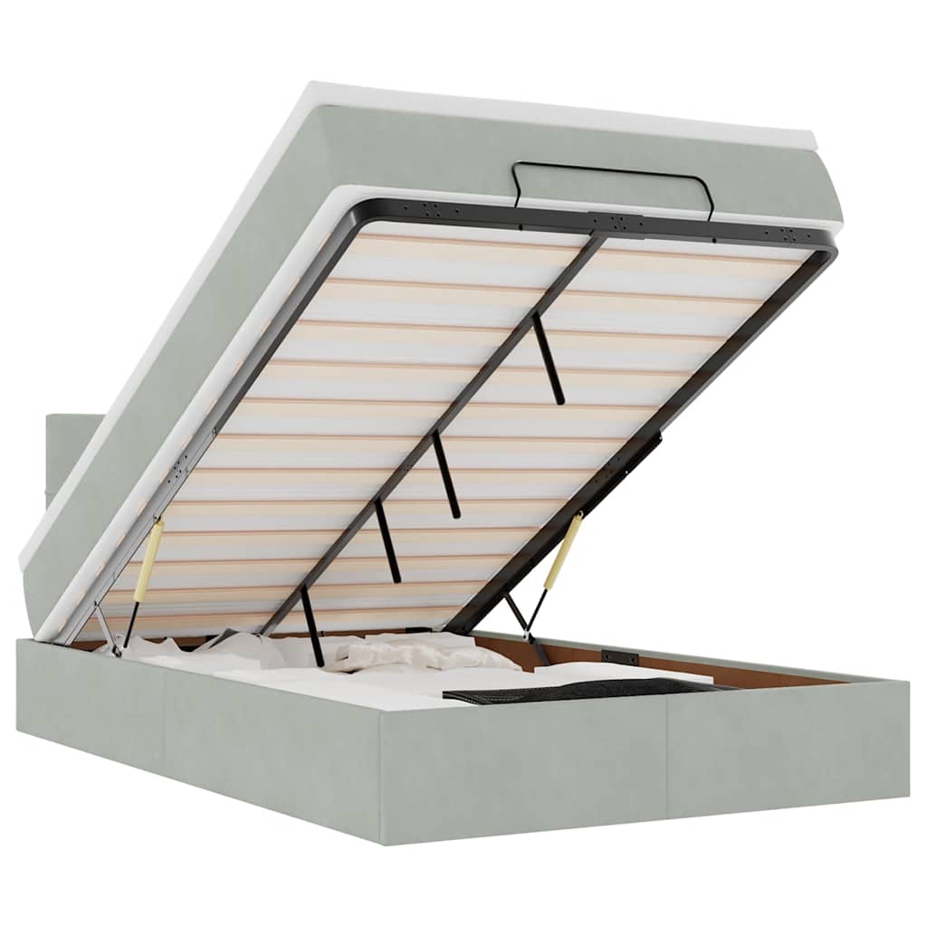 vidaXL Οθωμανικό κρεβάτι με στρώμα&LEDs Ανοιχτό γκρι 120x190cm Βελούδο