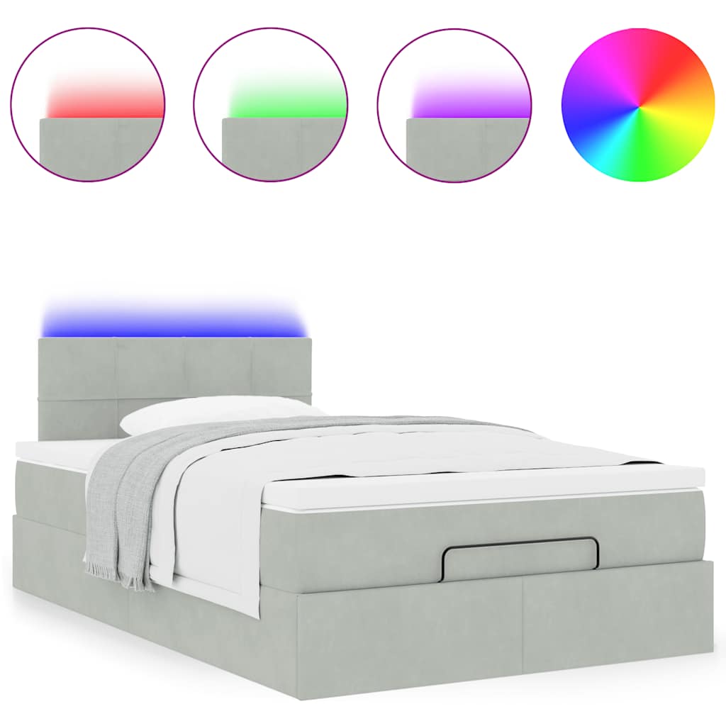 vidaXL Οθωμανικό κρεβάτι με στρώμα&LEDs Ανοιχτό γκρι 120x190cm Βελούδο