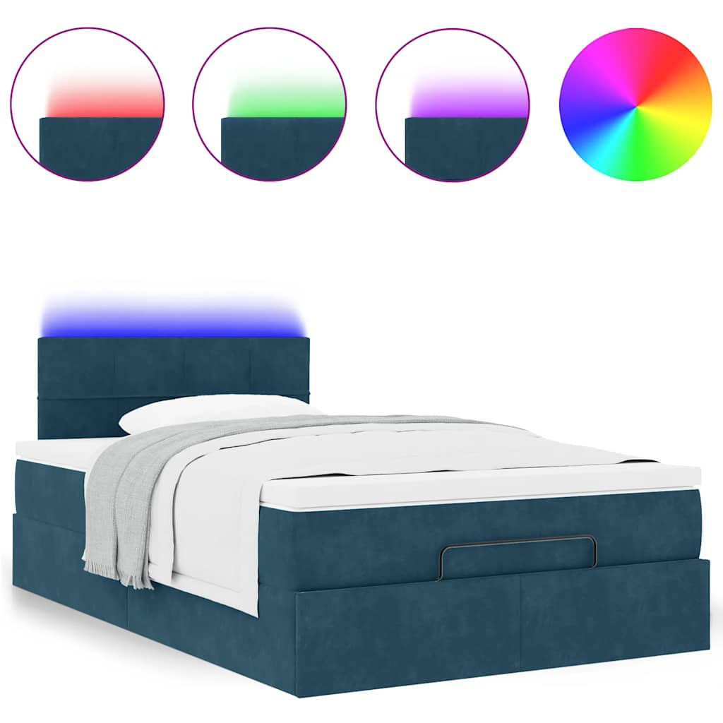 vidaXL Οθωμανικό κρεβάτι με στρώμα&LEDs Σκούρο μπλε 120x190cm Βελούδο