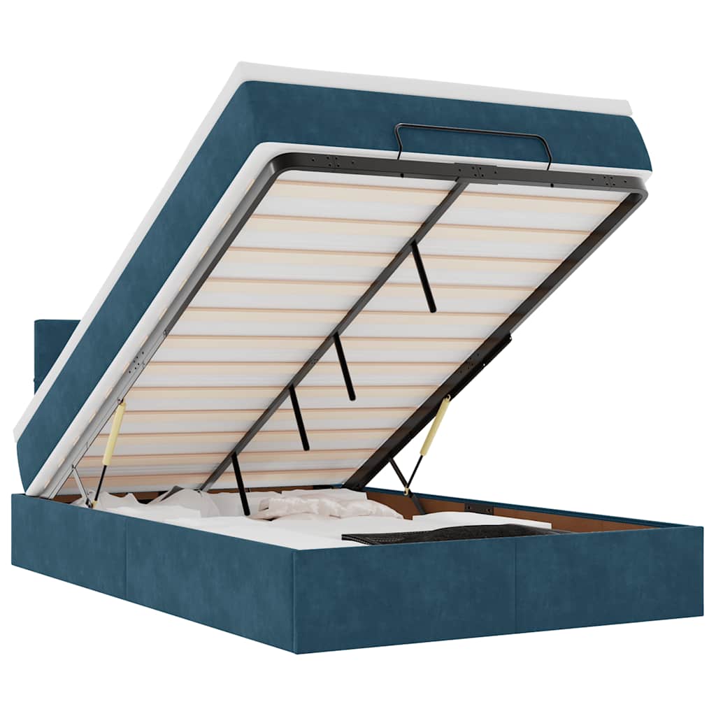 vidaXL Οθωμανικό κρεβάτι με στρώμα&LEDs Σκούρο μπλε 120x200cm Βελούδο