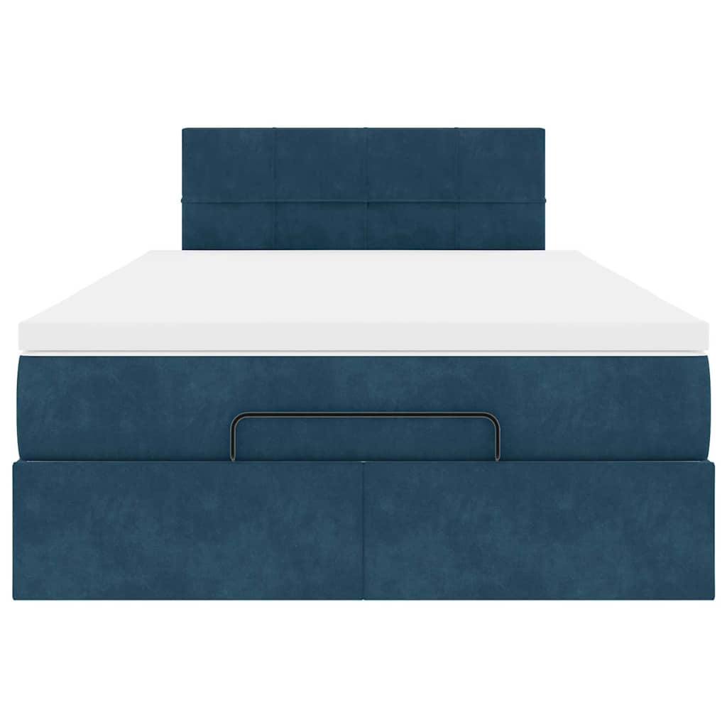 vidaXL Οθωμανικό κρεβάτι με στρώμα&LEDs Σκούρο μπλε 120x200cm Βελούδο