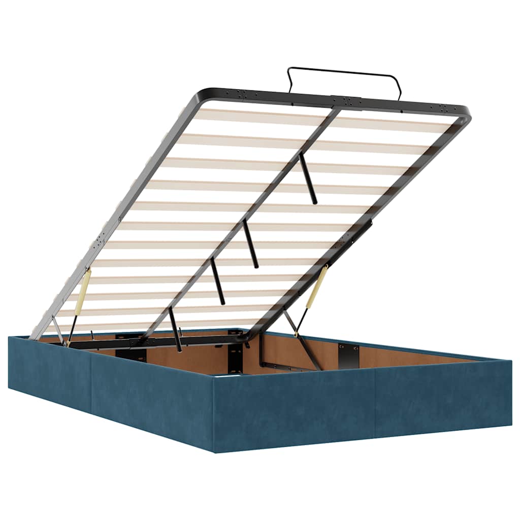 vidaXL Οθωμανικό κρεβάτι με στρώμα&LEDs Σκούρο μπλε 120x200cm Βελούδο