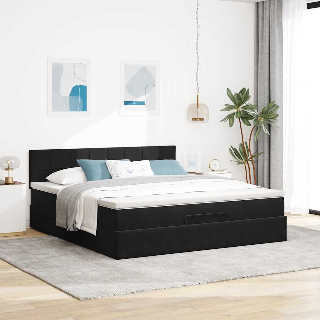 vidaXL Οθωμανικό κρεβάτι με στρώμα & LEDs Μαύρο 160x200cm Velvet