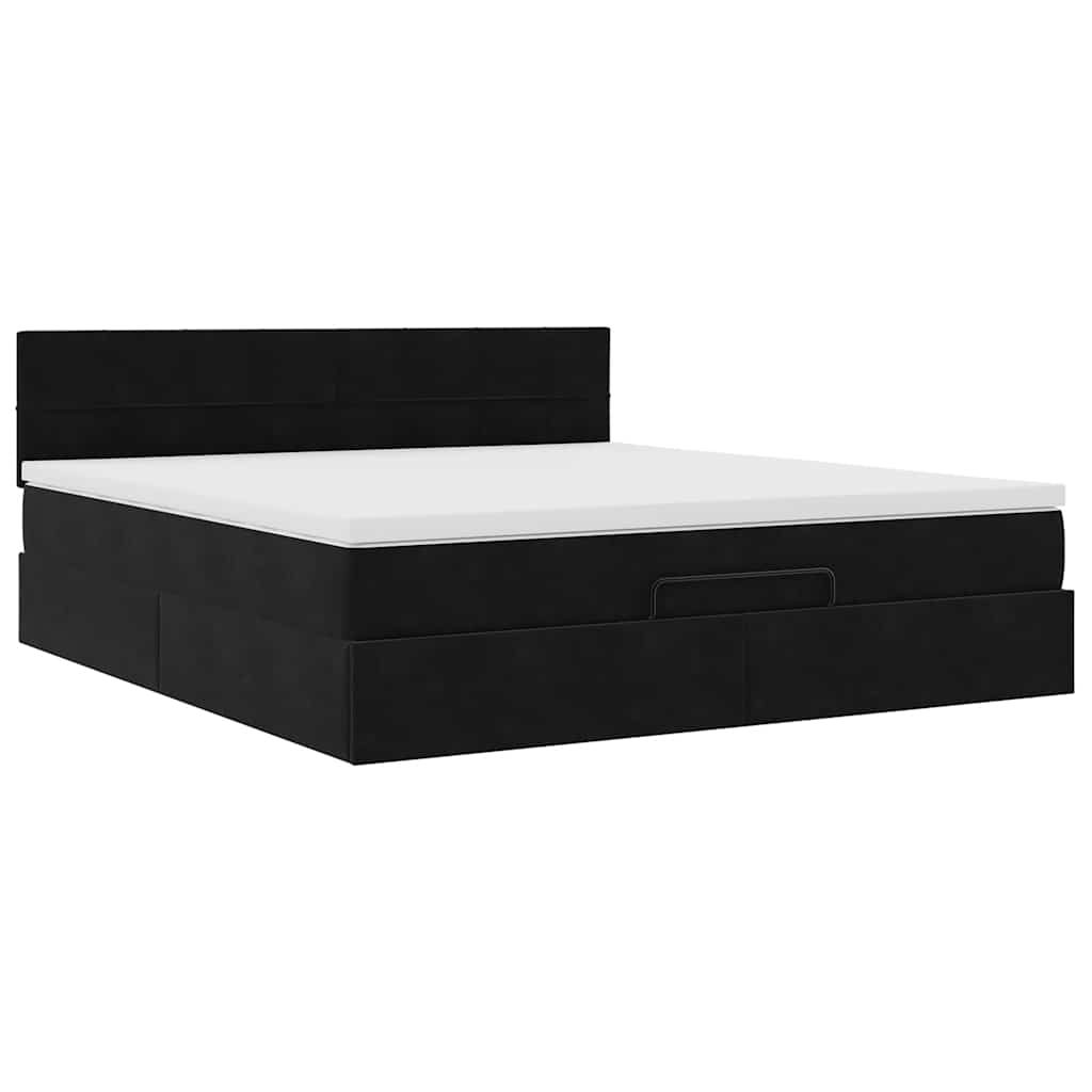 vidaXL Οθωμανικό κρεβάτι με στρώμα & LEDs Μαύρο 160x200cm Velvet