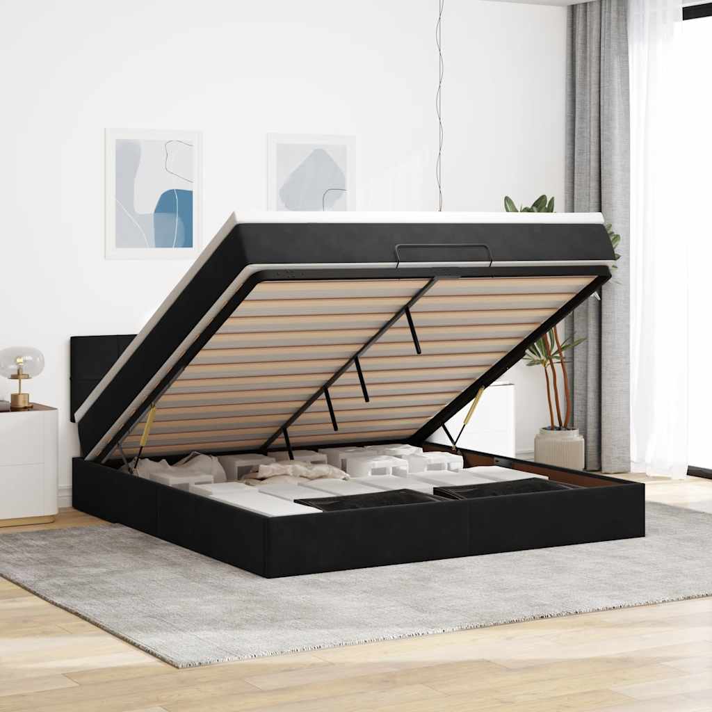 vidaXL Οθωμανικό κρεβάτι με στρώμα & LEDs Μαύρο 160x200cm Velvet
