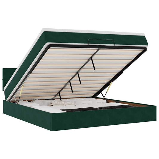 vidaXL Οθωμανικό κρεβάτι με στρώμα & LEDs Dark Green 160x200cm Velvet
