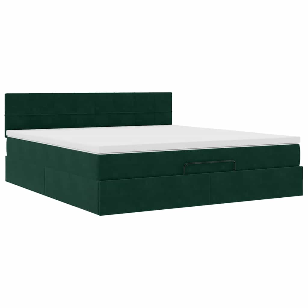 vidaXL Οθωμανικό κρεβάτι με στρώμα & LEDs Dark Green 160x200cm Velvet
