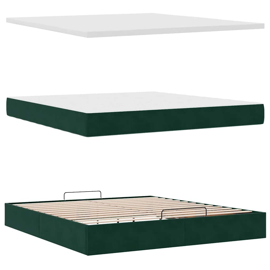 vidaXL Οθωμανικό κρεβάτι με στρώμα & LEDs Dark Green 160x200cm Velvet