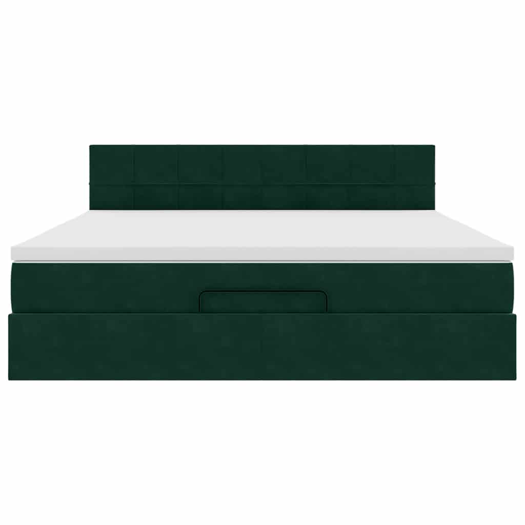 vidaXL Οθωμανικό κρεβάτι με στρώμα & LEDs Dark Green 180x200cm Velvet