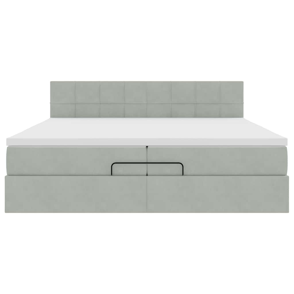 vidaXL Οθωμανικό κρεβάτι με στρώματα & LEDs Ανοιχτό γκρι Βελούδο