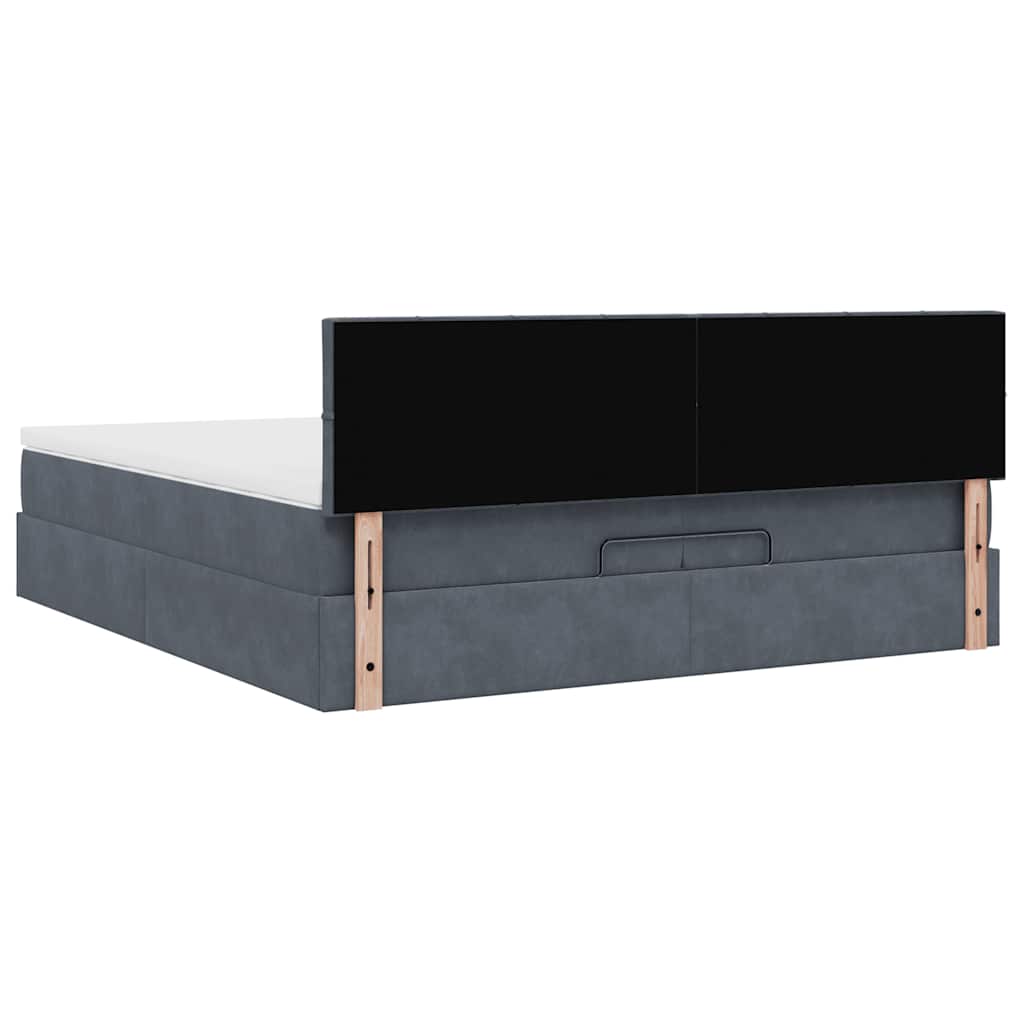 vidaXL Οθωμανικό κρεβάτι με στρώματα & LEDs Σκούρο γκρι Βελούδο