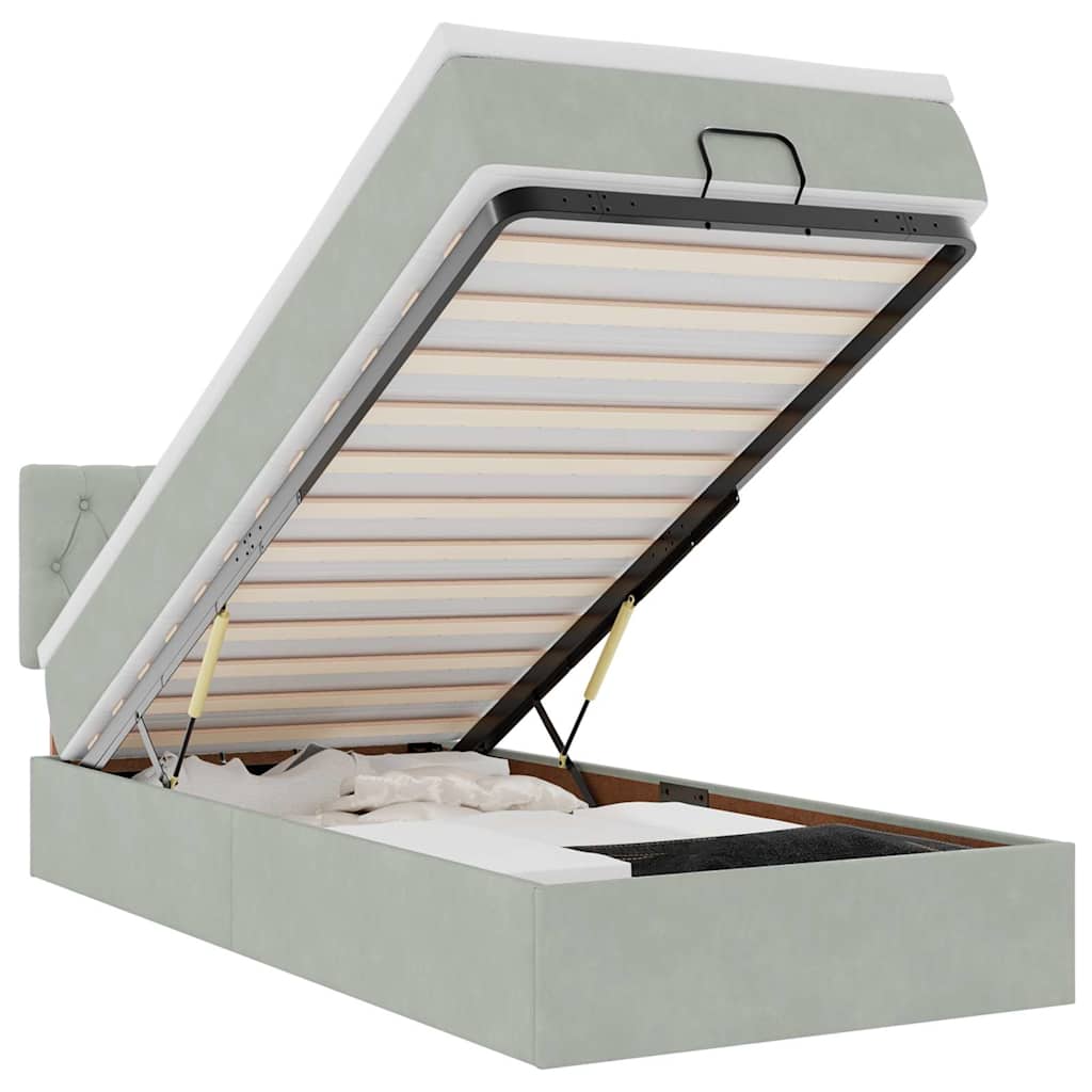 vidaXL Οθωμανικό κρεβάτι με στρώμα&LEDs Ανοιχτό γκρι 80x200cm Βελούδο