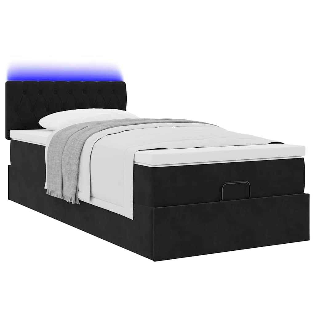 vidaXL Οθωμανικό κρεβάτι με στρώμα & LEDs Μαύρο 80x200cm Velvet