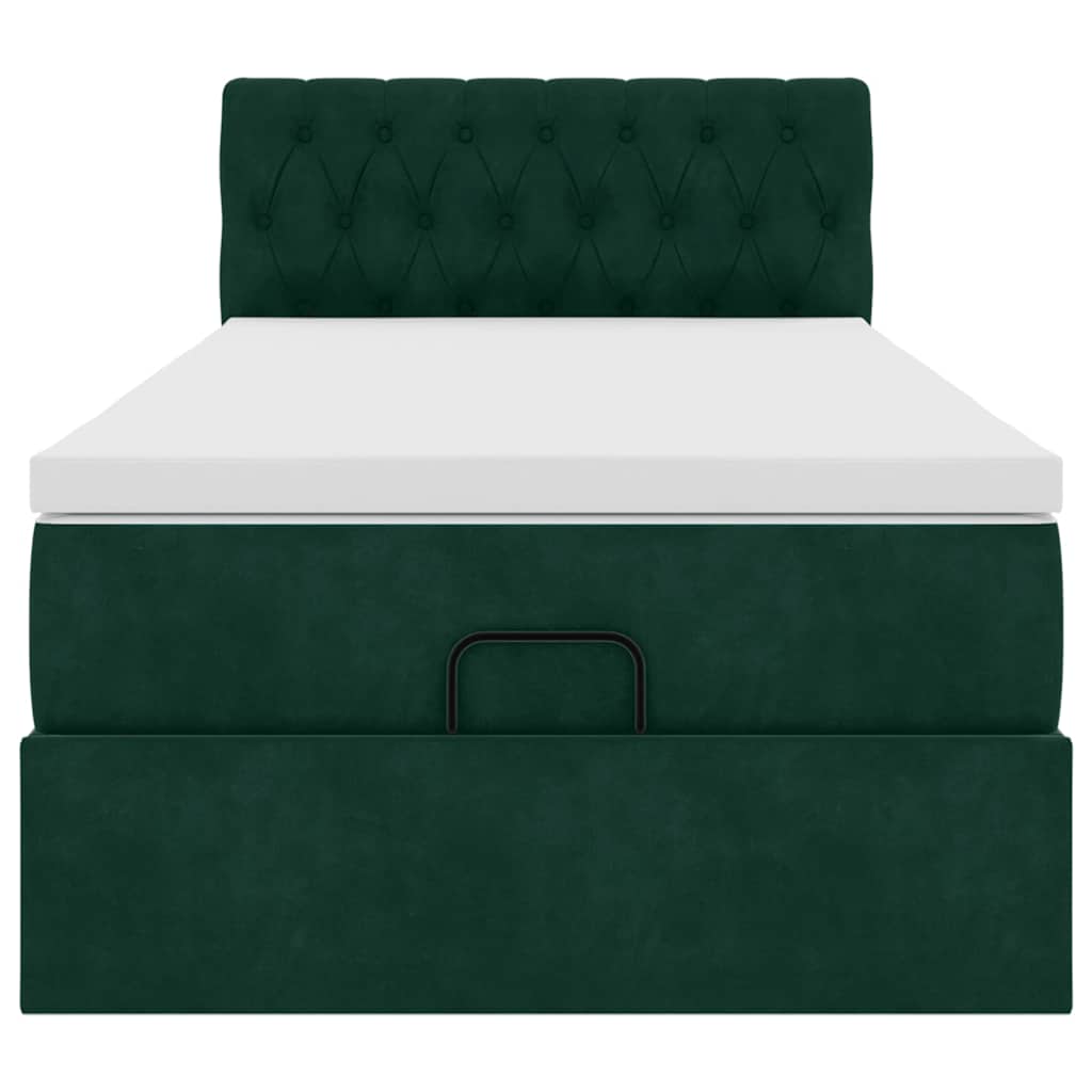 vidaXL Οθωμανικό κρεβάτι με στρώμα & LEDs Dark Green 80x200cm Velvet